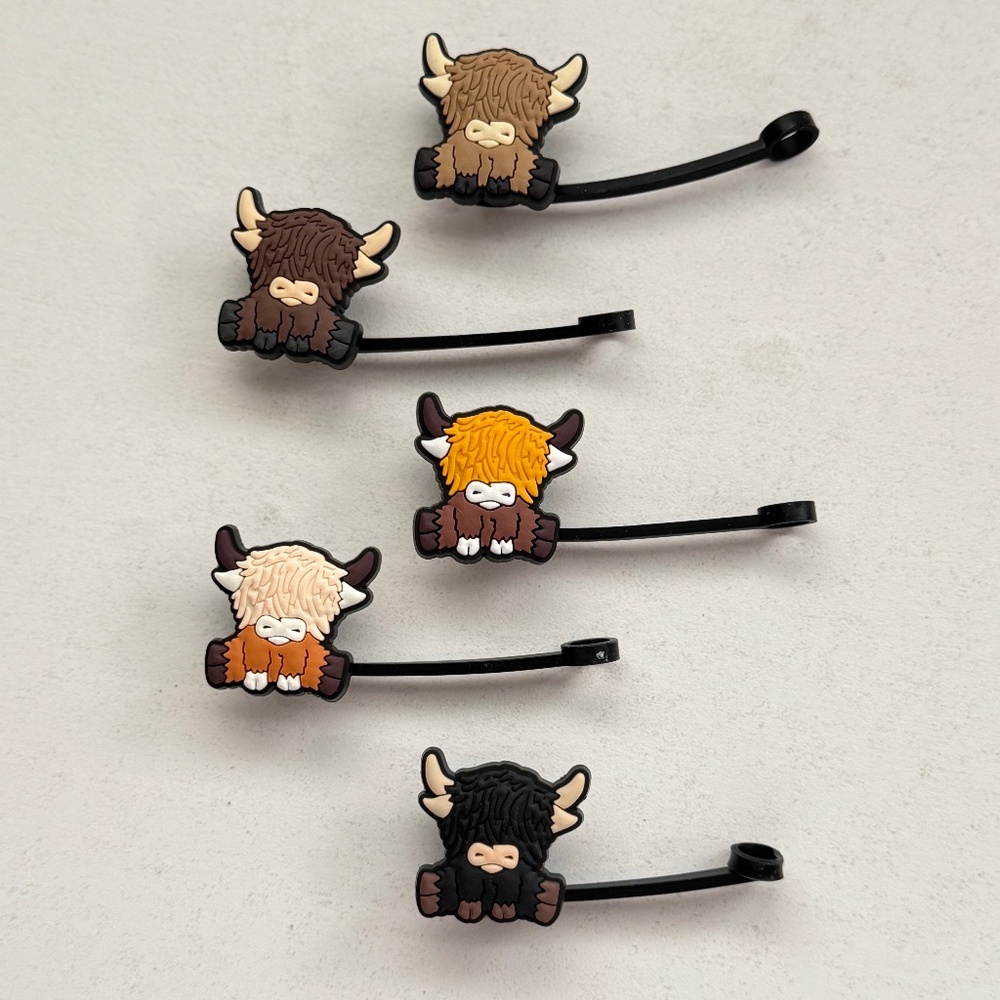 NWOT 5 pc.‎ Cow Silicone Straw Tips Covers